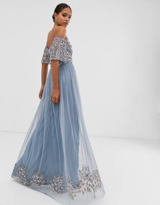 blue bardot maxi dress