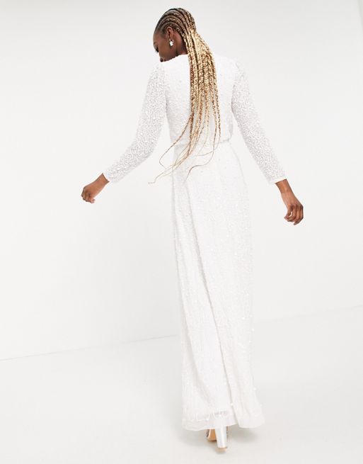 Buy zooomberg White Long Sleeve Embossed Flare Dress (Medium) at