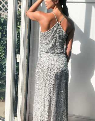 high neck delicate sequin midi dress