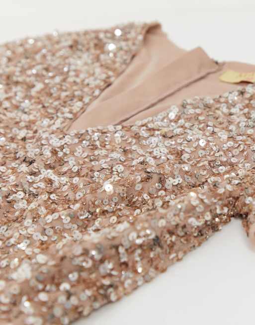 Maya Tall passenden V Maxi farblich und Tüllkleid blush filigranen braungrau Ausschnitt mit Pailletten rrwgTdqHR