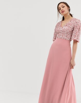 maya tall bardot sequin detail maxi dress with bow back detail