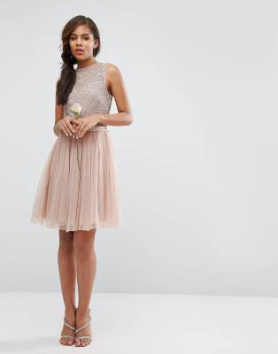 sequin top dress with tulle skirt