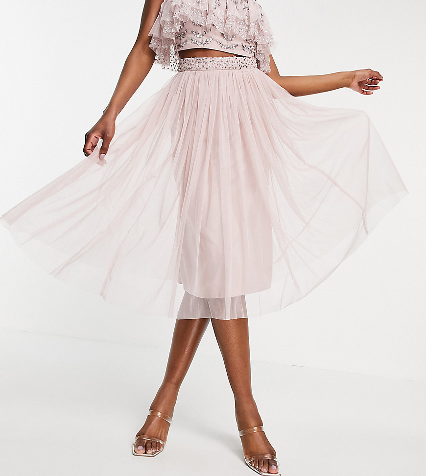Maya Tall tulle midi skirt with slit in frosted pink - part of a set