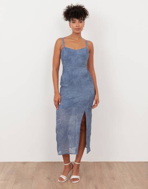 Maya Textured chiffon midi dress in infinity blue - view 1