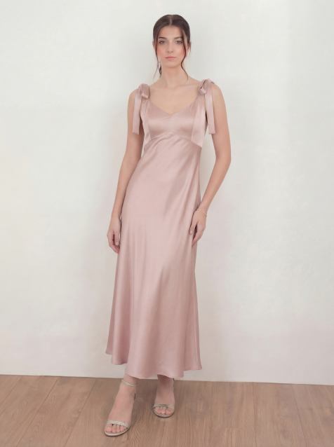 Maya Tie-shoulder satin maxi dress in blush - view 1