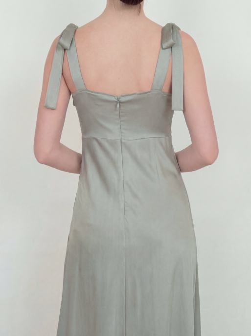 Maya Tie-shoulder satin maxi dress in sage green, 3 of 4