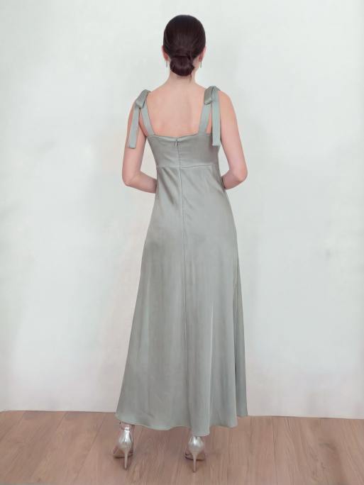 Maya Tie-shoulder satin maxi dress in sage green, 4 of 4