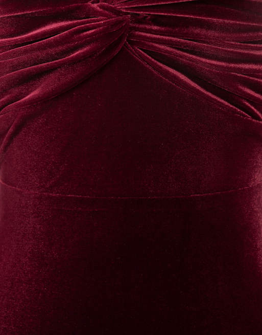 Maya Twist front bardot velvet maxi dress in cranberry, 5 of 6