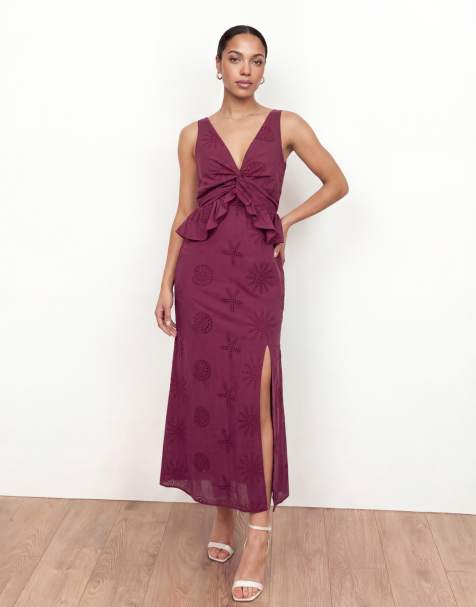 Maya Twist front broderie midaxi dress in deep pink