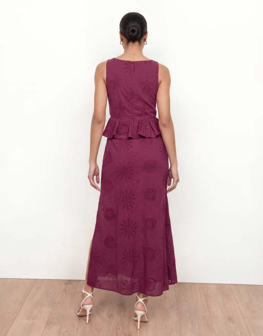 Maya Twist front broderie midaxi dress in deep pink, 3 of 4