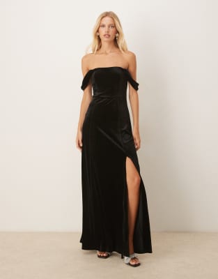 Maya Velvet Bardot Dress In Black