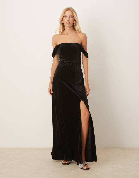 Maya Velvet bardot dress in black - view 1