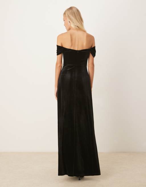 Maya Velvet bardot dress in black, 2 of 4