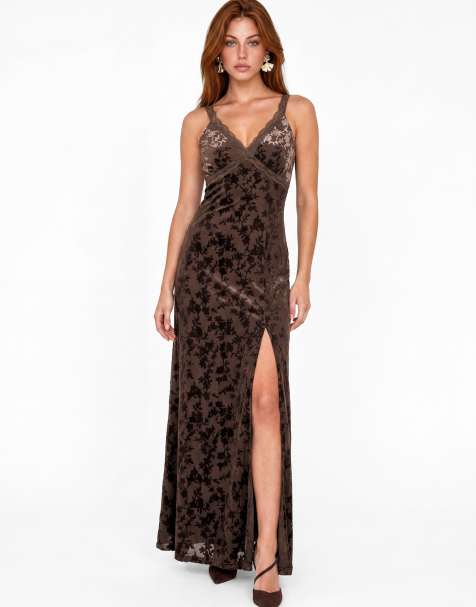 Maya Velvet devore strappy maxi dress in chocolate - view 1