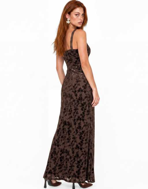 Maya Velvet devore strappy maxi dress in chocolate, 2 of 7
