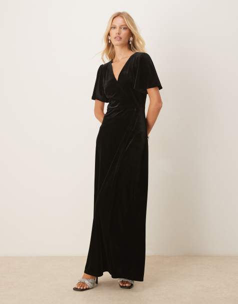 Maya Velvet faux wrap maxi dress in black