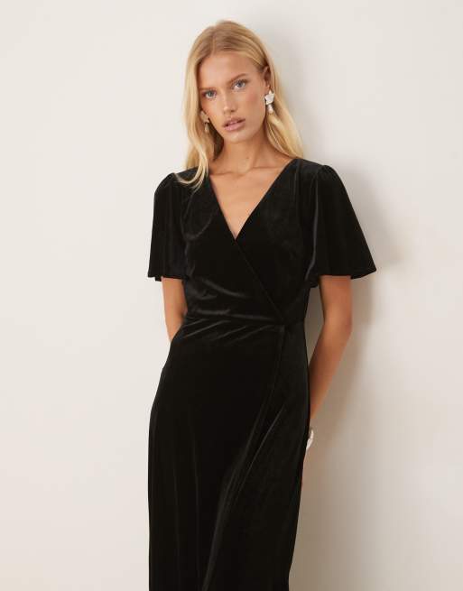 Maya Velvet faux wrap maxi dress in black, 4 of 4