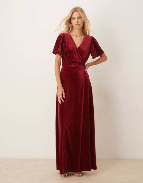 Maya Velvet faux wrap maxi dress in cranberry