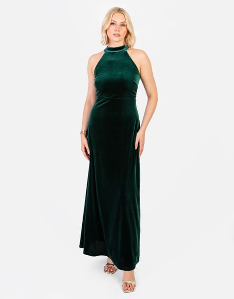 Maya Velvet halter neck maxi dress in emerald - view 1