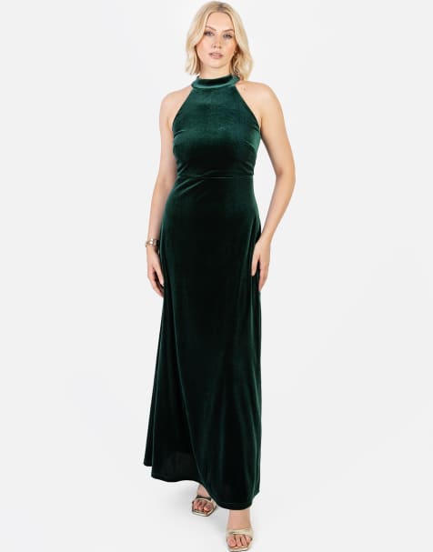 Maya Velvet halter neck maxi dress in emerald