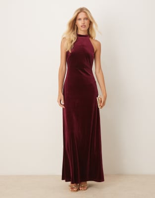 Maya Velvet Halter Neck Maxi Dress In Purple