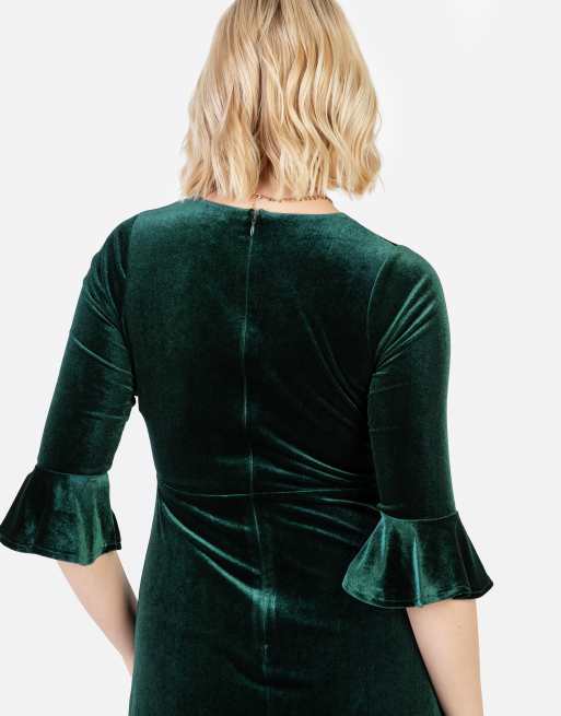 Maya Velvet v neck flute sleeve maxi dress in emerald green, 4 of 4