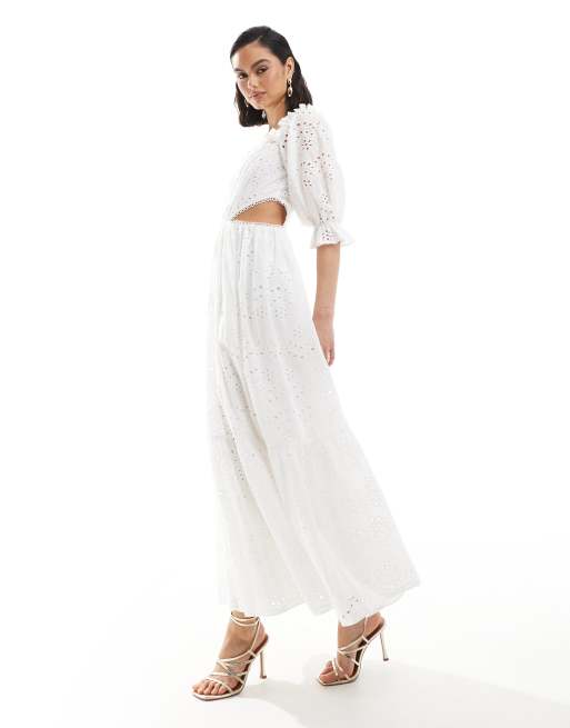 Maya - Vestito bianco in pizzo con cut-out e gonna al polpaccio