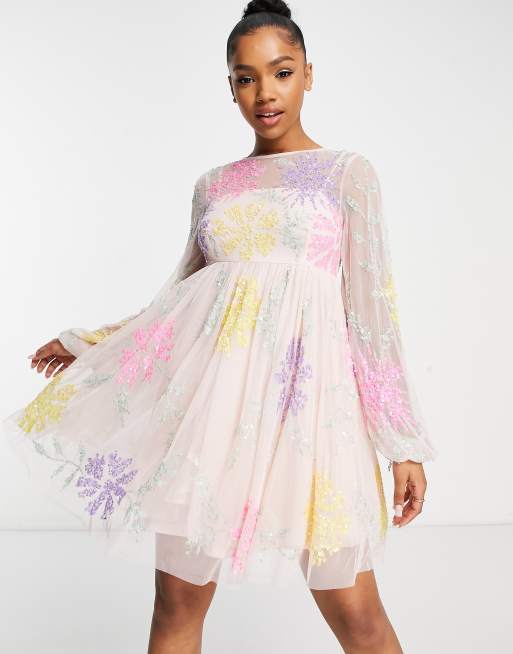 Maya - Vestito corto multicolore a sbuffo a fiori
