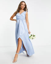 ASOS DESIGN - Vestito lungo in tulle azzurro polvere con scollo