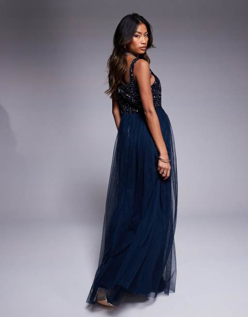 Damigella Abito Maya Embroidered Halter Neck Prom Abito Lungo Maya