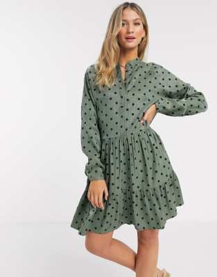 green polka dot shirt dress