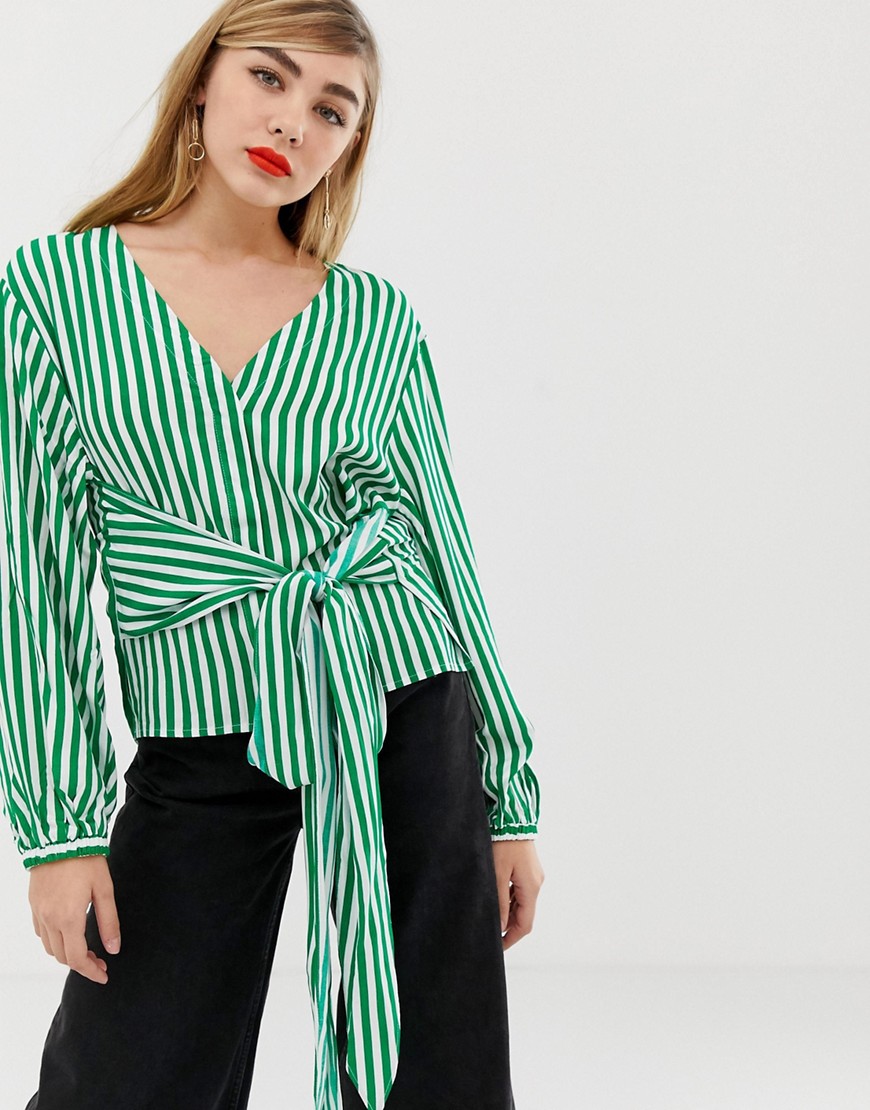 mByM stripe wrap blouse-Green