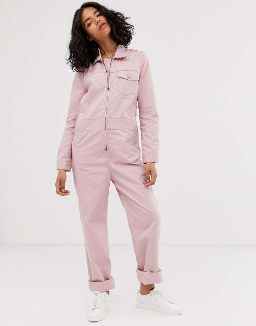 M.C. Overalls - Tuta rosa polvere con zip sul davanti
