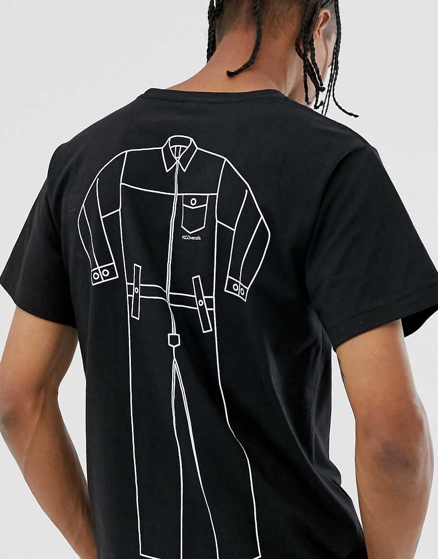 M.C.Overalls – Overalls Outline – Svart t-shirt med mönster baktill-Vit