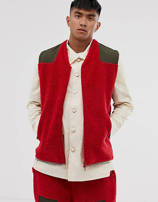 M.C.Overalls Popcorn fleece vest in red | ASOS
