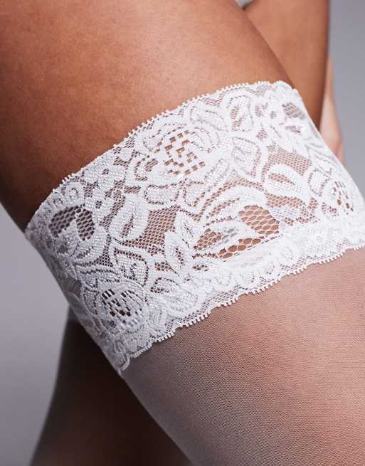 Medias de liga blancas brillantes con ribete de encaje de Ann Summers, 3 de 3