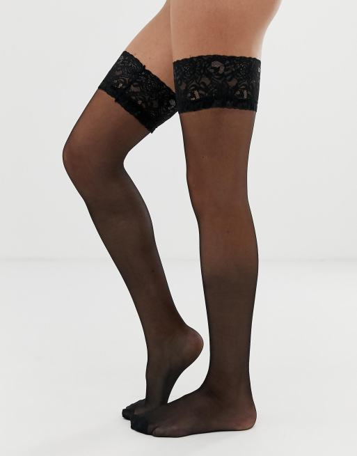 ToBeInStyle Medias Anchas De Malla De Encaje Floral Para Mujer, Negro