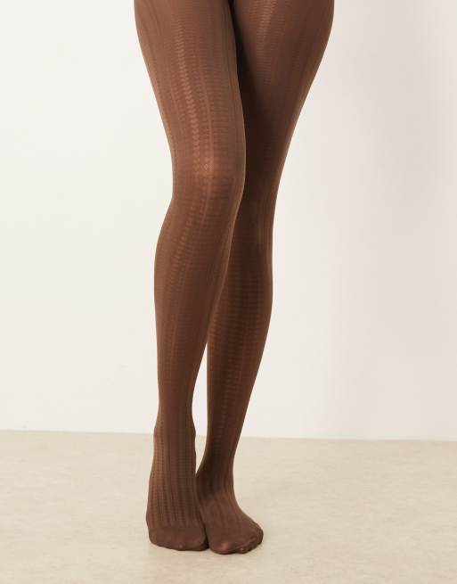 Medias marrón chocolate con patrón de líneas de corazones y lunares de ASOS DESIGN, 3 de 3
