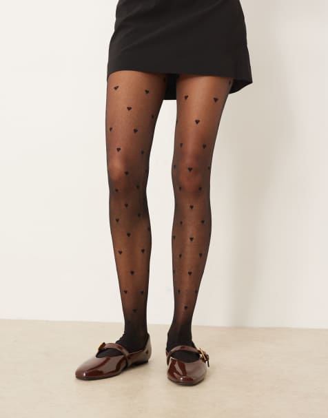 Medias negras con patrón de corazones de ASOS DESIGN - view 1