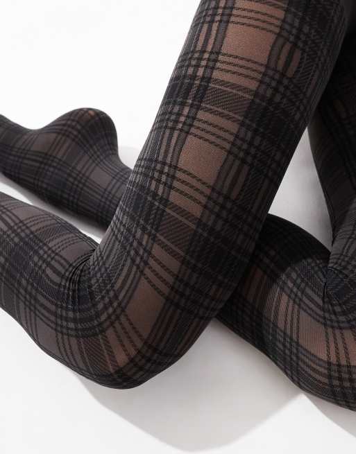 Leggins Vestido De Cuadros Con Medias Negras Outfit Vestido Azul