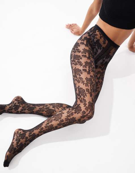 Medias negras de encaje floral de ASOS DESIGN - view 1