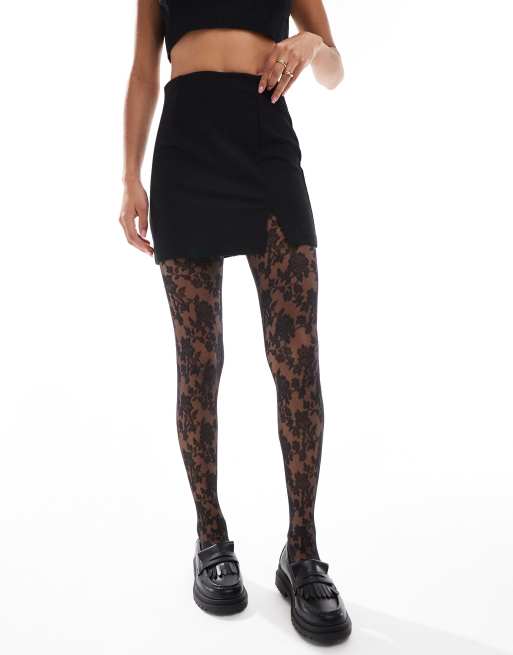 Medias negras de encaje floral de ASOS DESIGN, 2 de 4