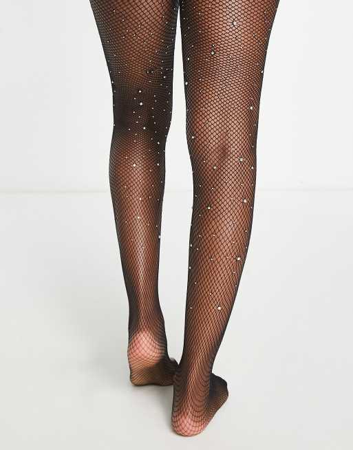 Medias negras de rejilla con detalles de strass de My Accessories London, 4 de 4