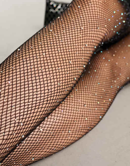 Medias negras de rejilla con strass de Pieces, 4 de 5