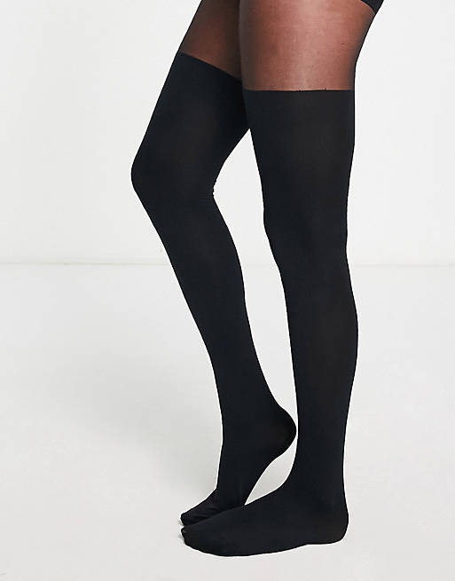 limpiar Corte Oxidado Medias negras efecto medias por encima de las rodillas con refuerzo en  vientre y nalgas de ASOS DESIGN | ASOS
