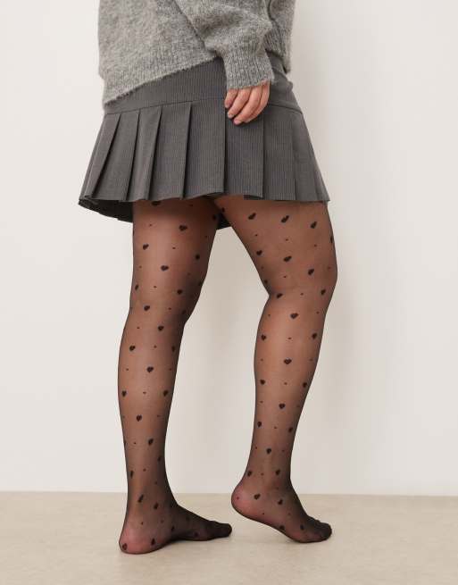 Medias negras muy elásticas con diseño de corazones de ASOS DESIGN Curve, 3 de 3