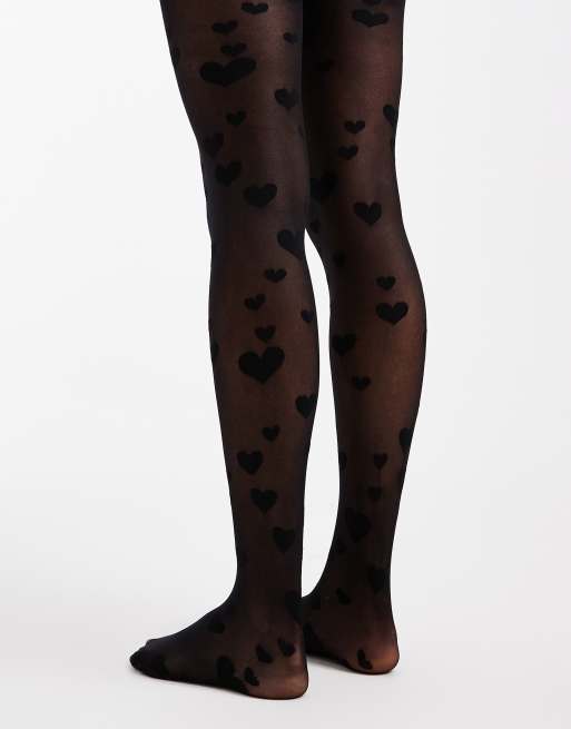 Medias negras transparentes con estampado de corazones de Vero Moda, 3 de 3