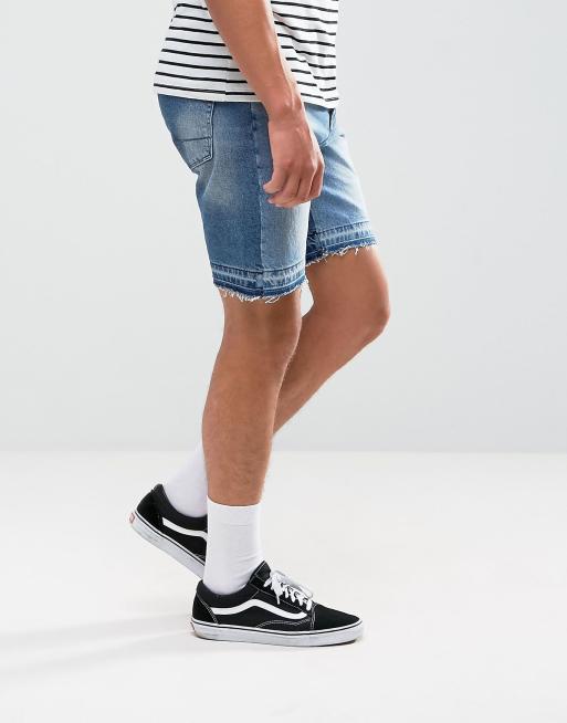 Medium forvaskede blå denimshorts med klip-og-sy-detalje i smal pasform fra ASOS, 4 af 4