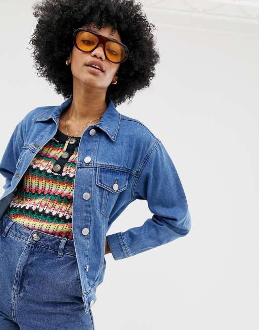 Medium forvasket denimjakke fra Warehouse