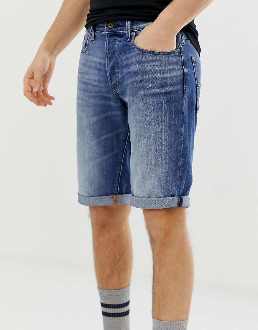 Medium vasket denim shorts fra G-Star 3301-Blå